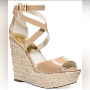 Michael Kors Gabriella Nude Patent Espadrille Wedges